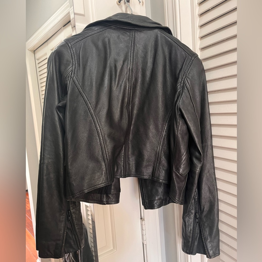Madewell black leather cropped moto jacket. Size XS - Picture 3 of 4